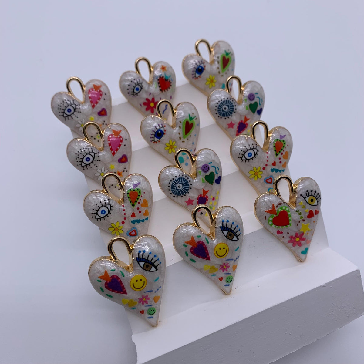 Enamel Heart Shape Pendant Colorful Heart Pendant Evil Eye Heart Shape Pendant for DIY Gifts Necklace Making