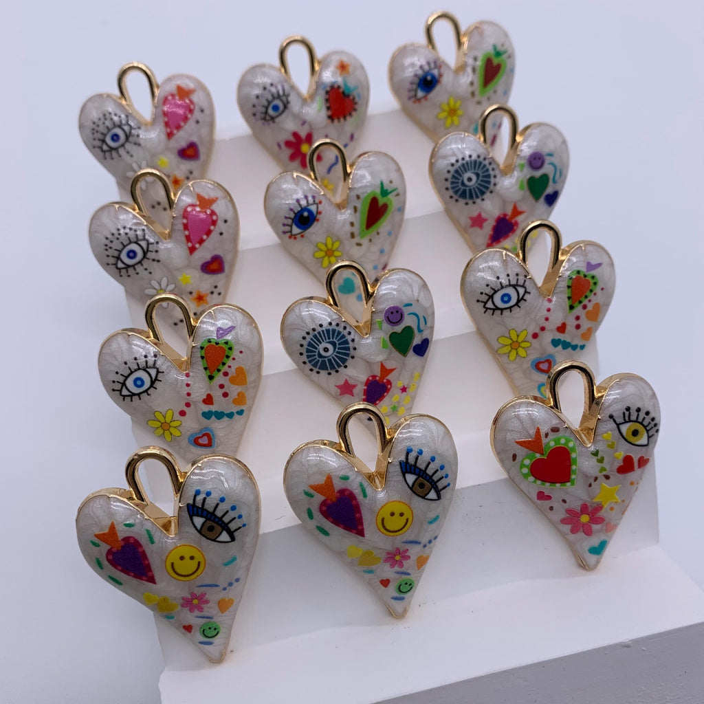 Enamel Heart Shape Pendant Colorful Heart Pendant Evil Eye Heart Shape Pendant for DIY Gifts Necklace Making