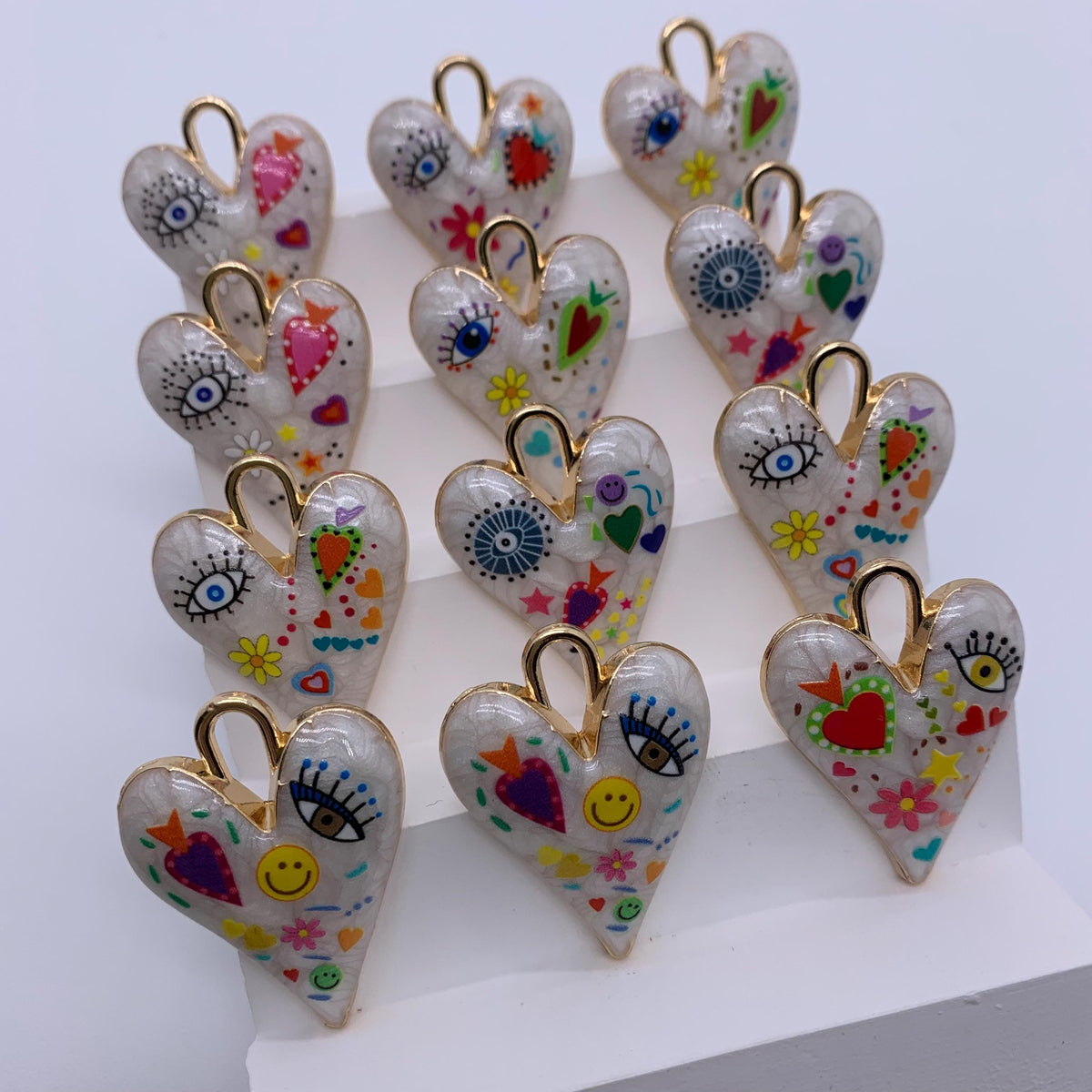 Enamel Heart Shape Pendant Colorful Heart Pendant Evil Eye Heart Shape Pendant for DIY Gifts Necklace Making