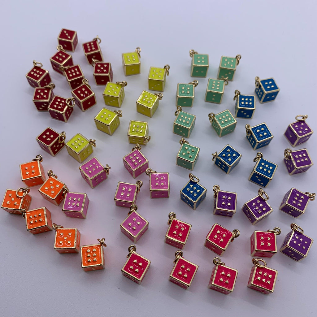 Enamel Square Dice Shape Pendant Colorful Enamel Dice Pendant for DIY Jewelry and Necklace Making