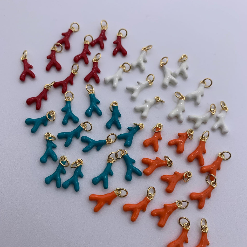 Enamel Coral Shape Pendant Brass Plated Gold Enamel Coralline Shape Charms Pendant for Jewelry DIY Making