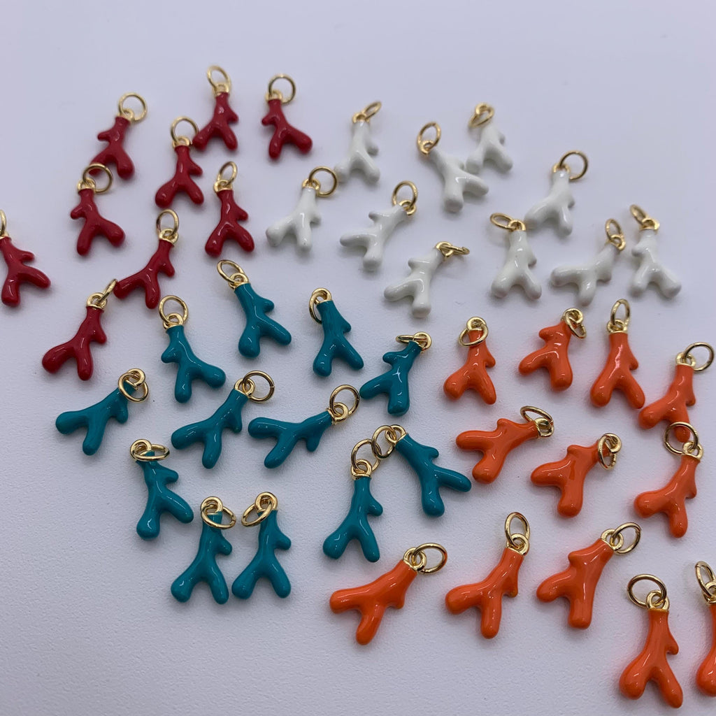 Enamel Coral Shape Pendant Brass Plated Gold Enamel Coralline Shape Charms Pendant for Jewelry DIY Making