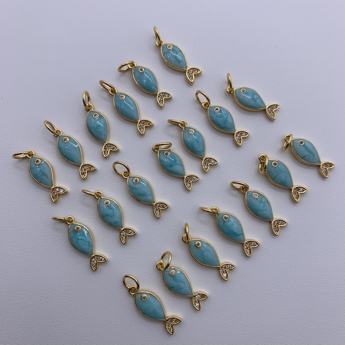Enamel Blue Fish Pendant Brass Fish Charms  with Zircon for DIY Necklace Jewelry Making
