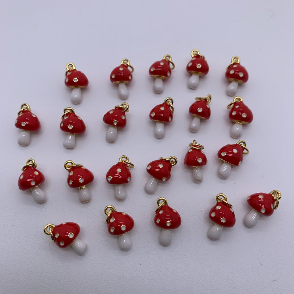 Enamel Mushroom Red Pendant Red Mushroom Shape Pendant DIY Necklace Accessory
