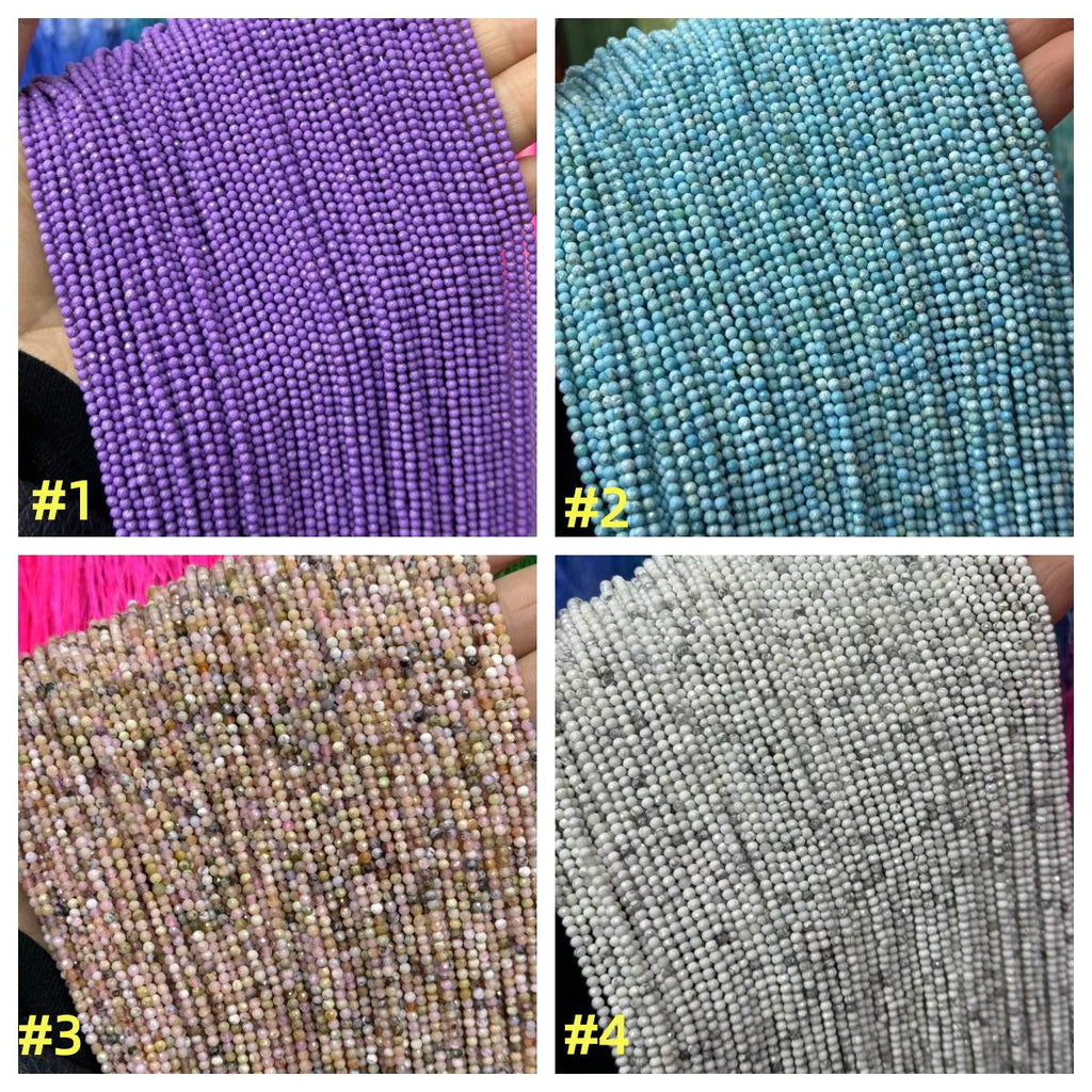 40 Kinds of Natural Micro 2mm Faceted Beads Gemstone Loose Blue Color Bead for Jewelry DIY Making Strand 15.5" Garde AAA