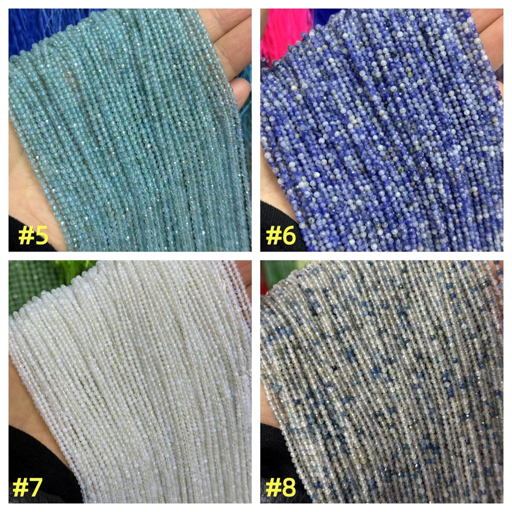 40 Kinds of Natural Micro 2mm Faceted Beads Gemstone Loose Blue Color Bead for Jewelry DIY Making Strand 15.5" Garde AAA