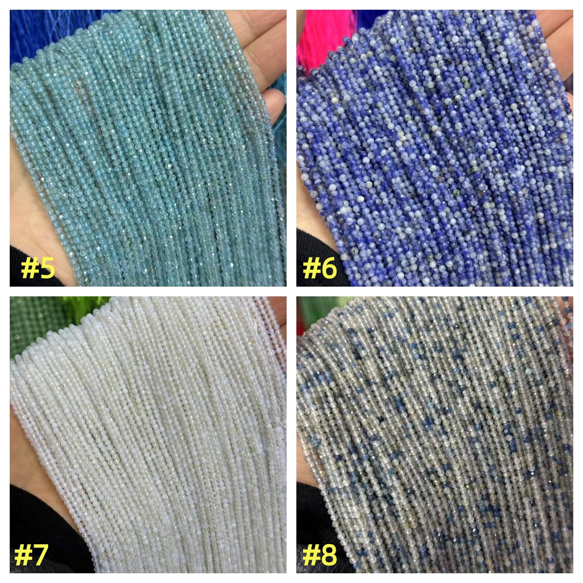 40 Kinds of Natural Micro 2mm Faceted Beads Gemstone Loose Blue Color Bead for Jewelry DIY Making Strand 15.5" Garde AAA