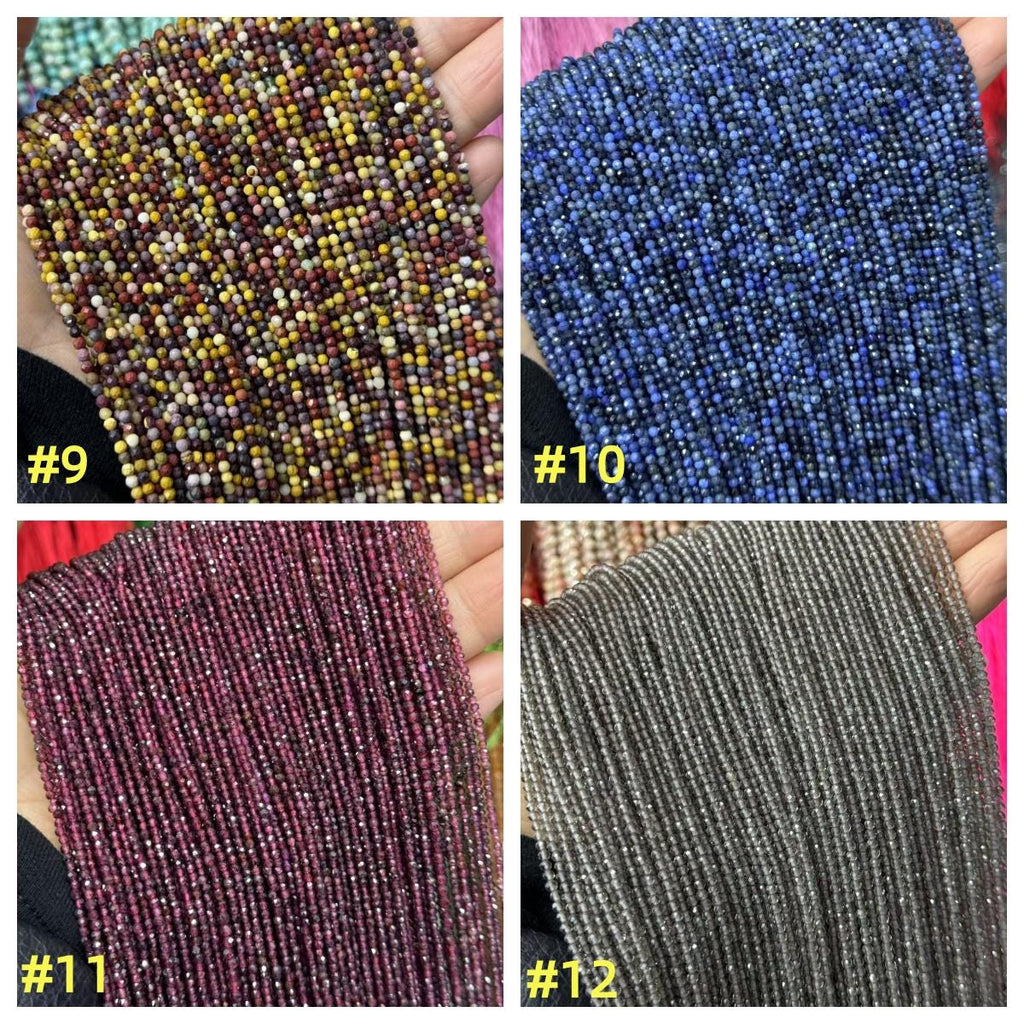 40 Kinds of Natural Micro 2mm Faceted Beads Gemstone Loose Blue Color Bead for Jewelry DIY Making Strand 15.5" Garde AAA