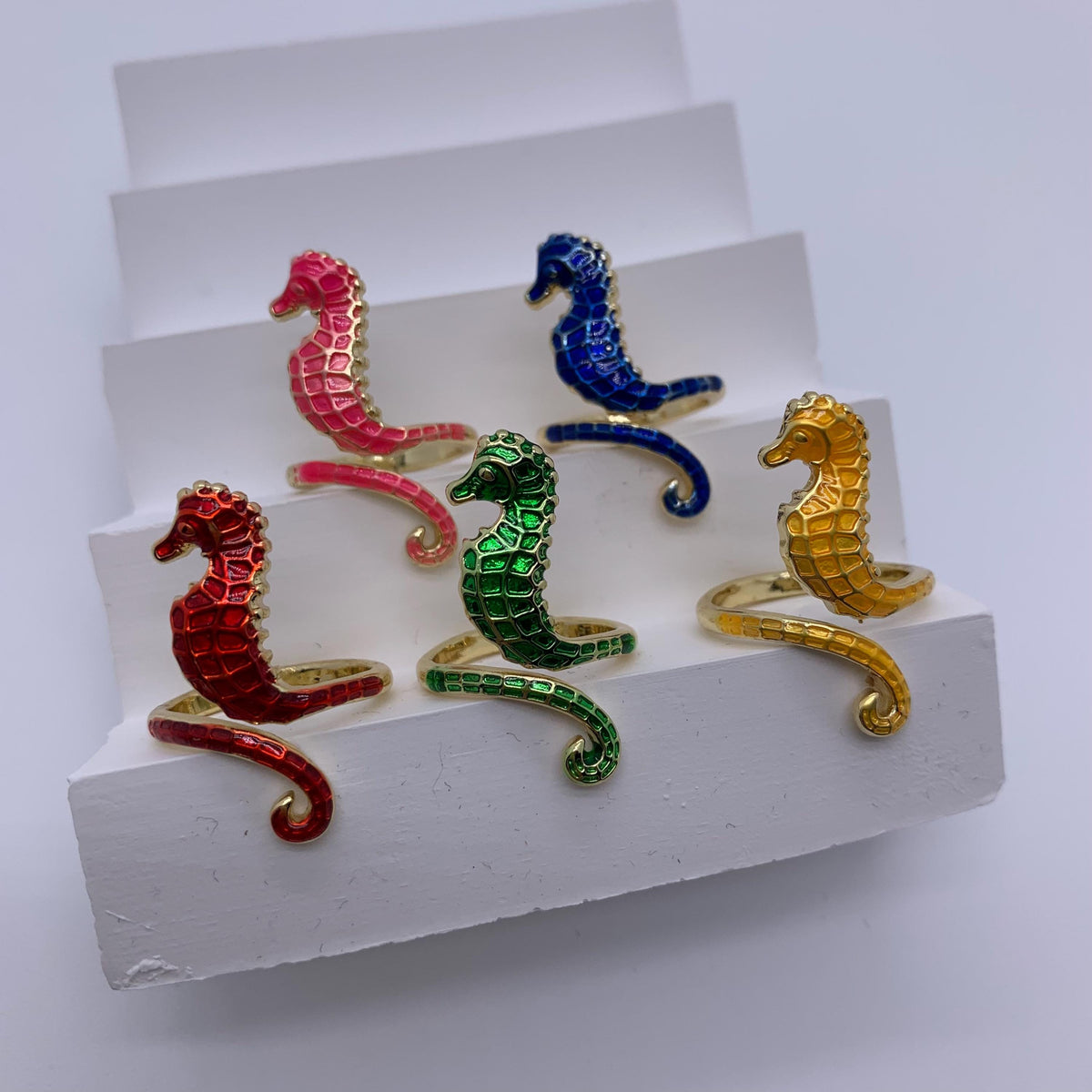 Colorful Enamel Seahorse Ring - Brass DIY Ring