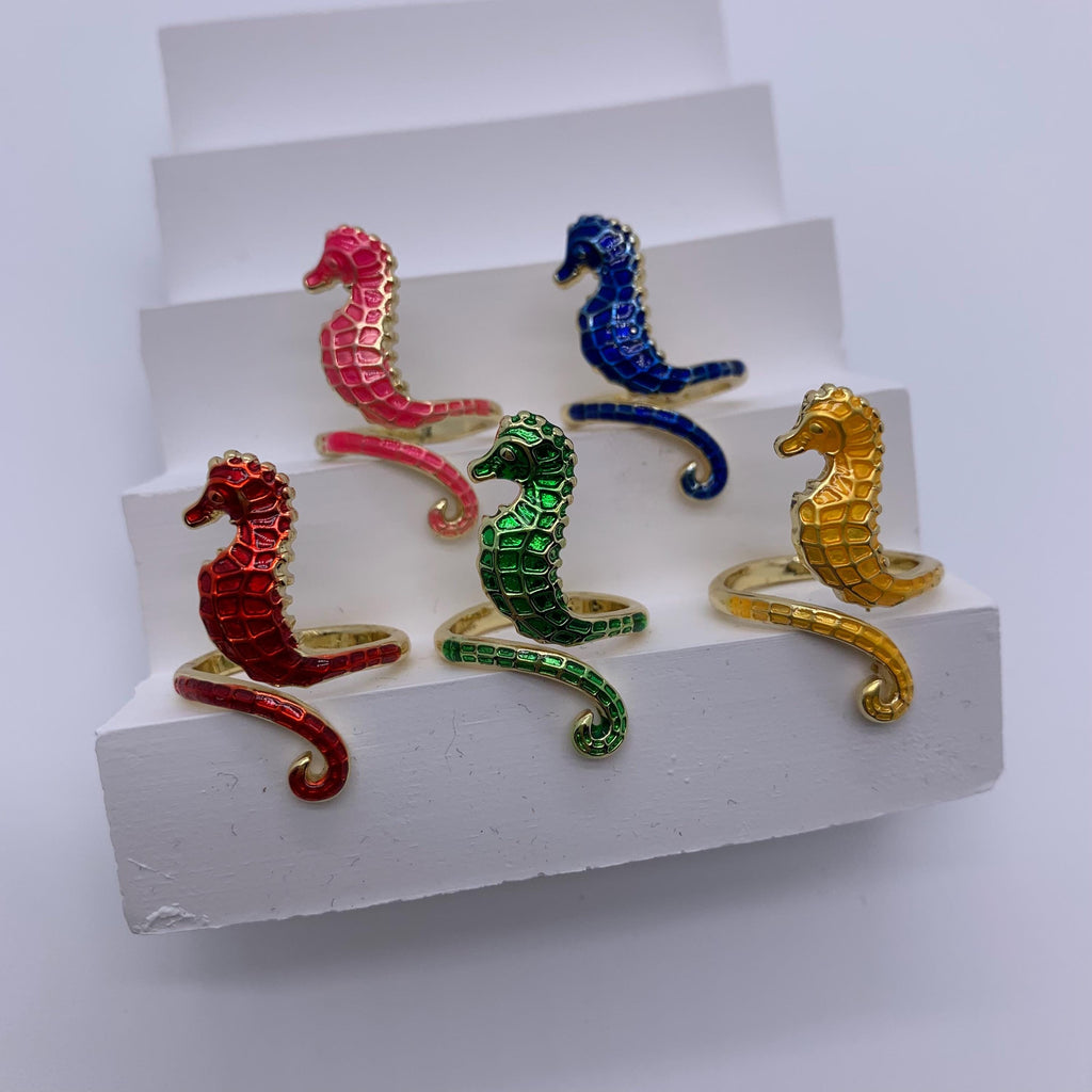 Colorful Enamel Seahorse Ring - Brass DIY Ring