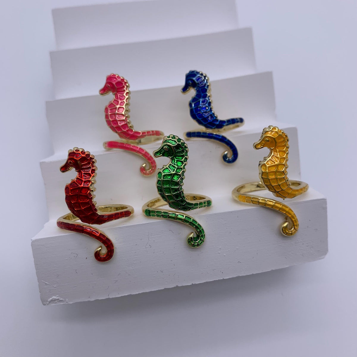 Colorful Enamel Seahorse Ring - Brass DIY Ring