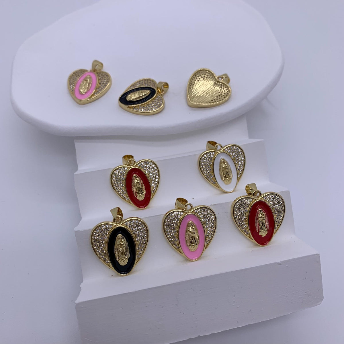 Enamel Heart Shape Pendant Heart Goddess Pendant with Zircon for DIY Gifts Necklace Making