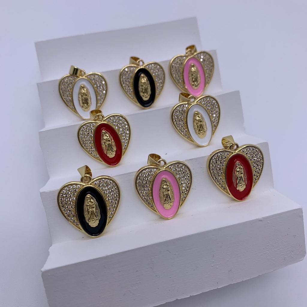 Enamel Heart Shape Pendant Heart Goddess Pendant with Zircon for DIY Gifts Necklace Making