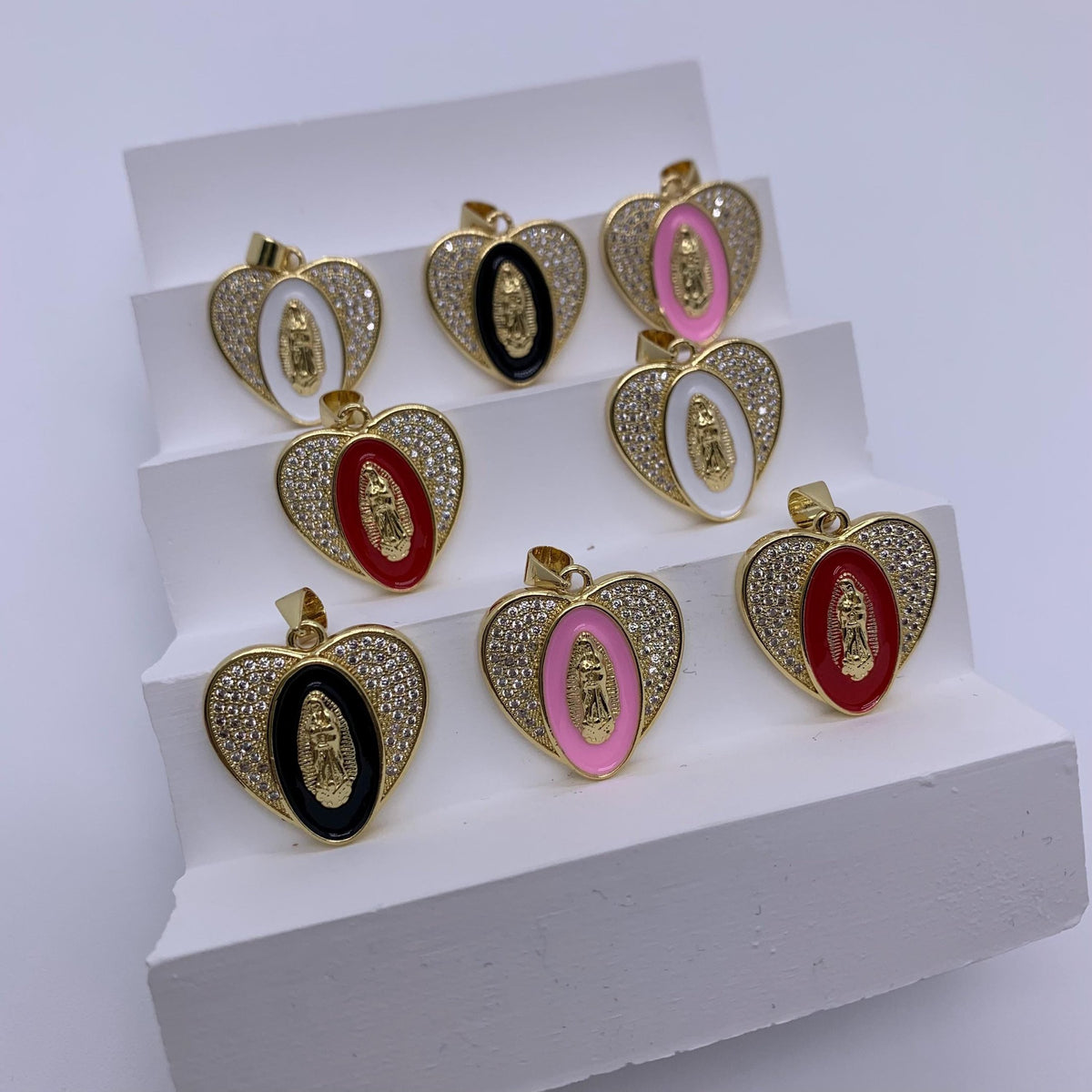 Enamel Heart Shape Pendant Heart Goddess Pendant with Zircon for DIY Gifts Necklace Making