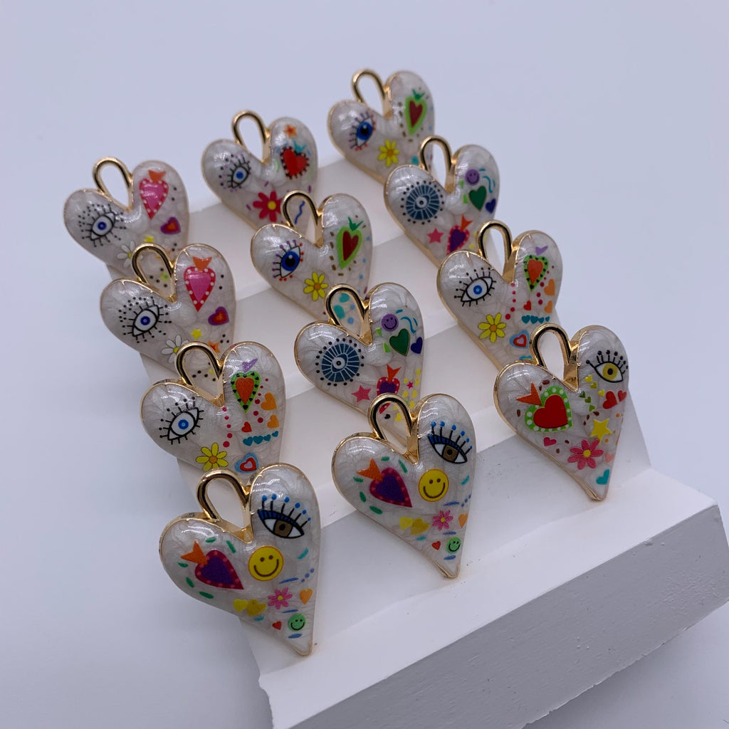 Enamel Heart Shape Pendant Colorful Heart Pendant Evil Eye Heart Shape Pendant for DIY Gifts Necklace Making