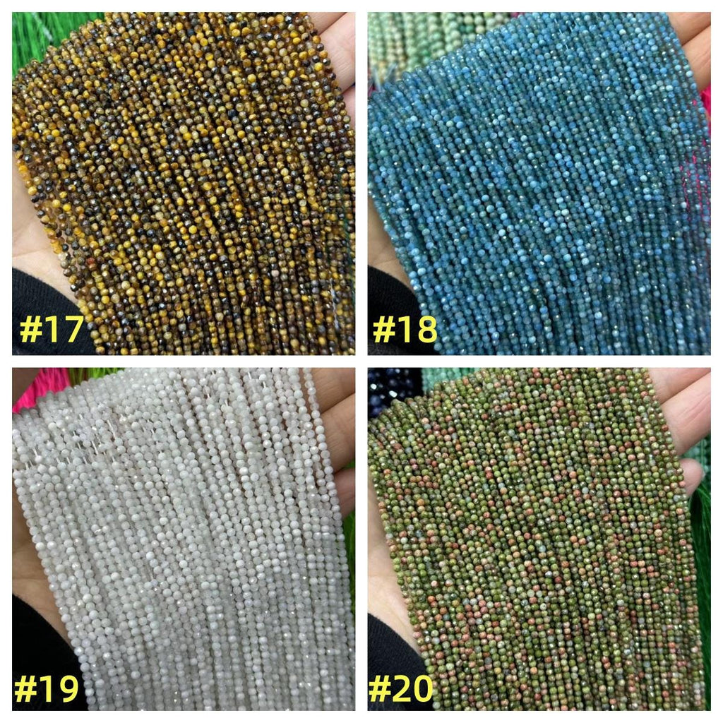 40 Kinds of Natural Micro 2mm Faceted Beads Gemstone Loose Blue Color Bead for Jewelry DIY Making Strand 15.5" Garde AAA