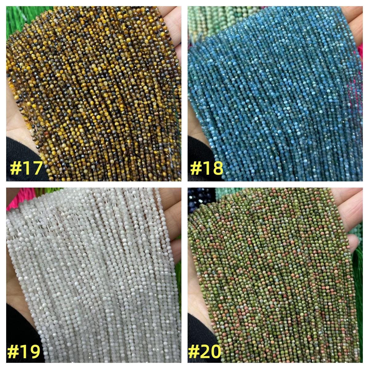40 Kinds of Natural Micro 2mm Faceted Beads Gemstone Loose Blue Color Bead for Jewelry DIY Making Strand 15.5" Garde AAA