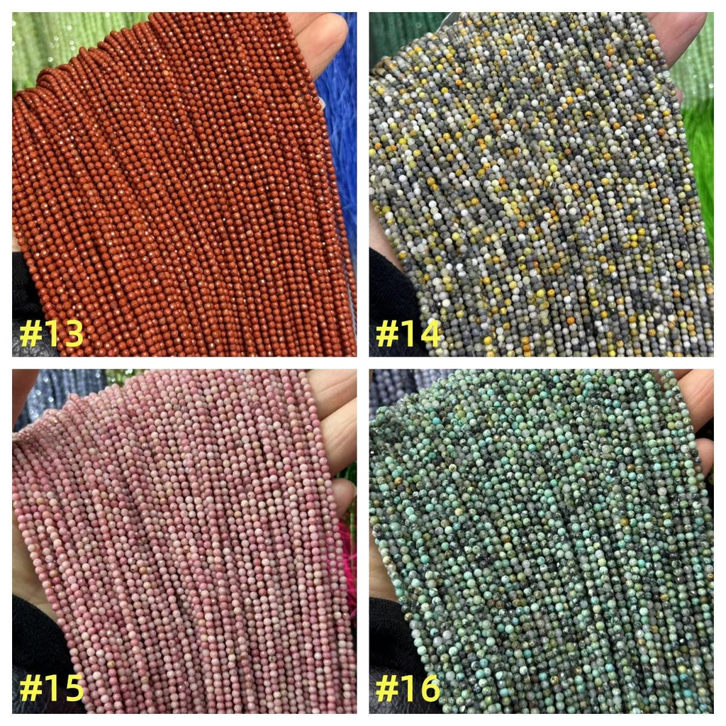 40 Kinds of Natural Micro 2mm Faceted Beads Gemstone Loose Blue Color Bead for Jewelry DIY Making Strand 15.5" Garde AAA