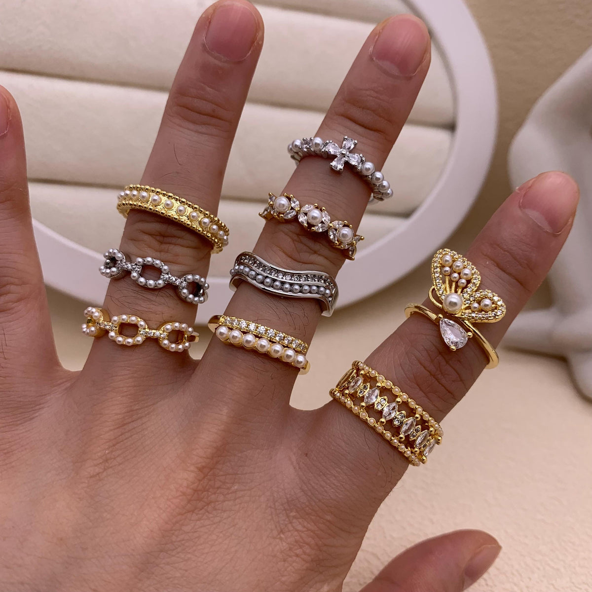 Pearl Opening Rings Adjustable Pearl Rings Gold Silver Plated Women Pearl Rings DIY Gifts for Women