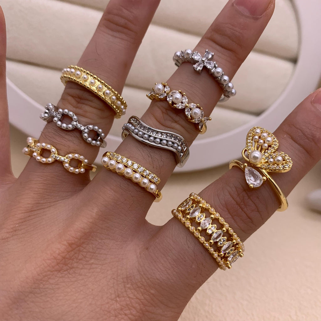 Pearl Opening Rings Adjustable Pearl Rings Gold Silver Plated Women Pearl Rings DIY Gifts for Women