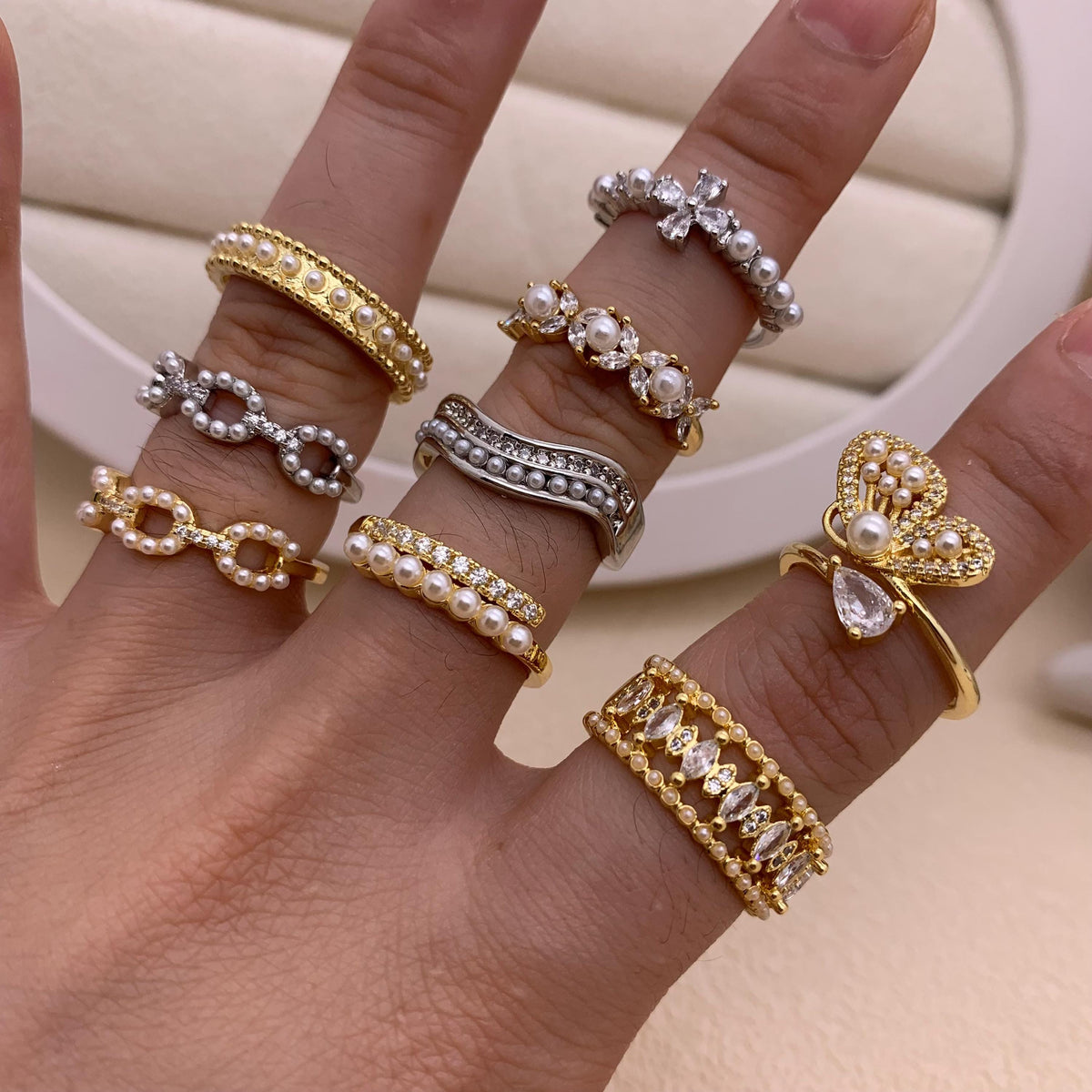 Pearl Opening Rings Adjustable Pearl Rings Gold Silver Plated Women Pearl Rings DIY Gifts for Women