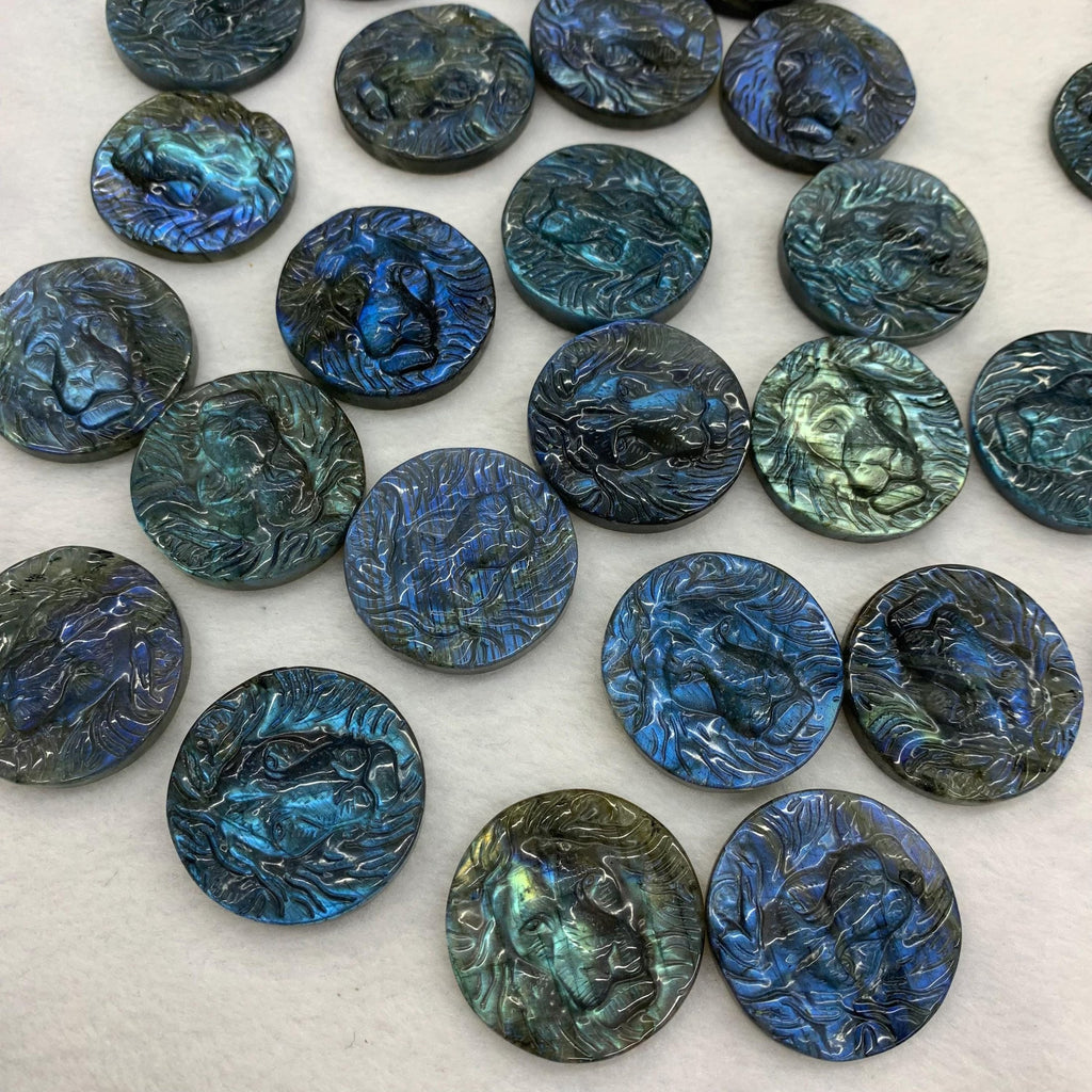 Natural Lion Head Labradorite Pendant 1PC, Lion Head Pendant, Labradorite Lion Round Shape Crystal Pendant, Animal Pendant Size 36mm