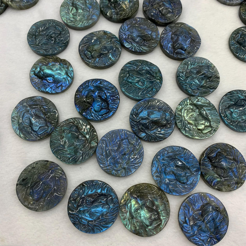 Natural Lion Head Labradorite Pendant 1PC, Lion Head Pendant, Labradorite Lion Round Shape Crystal Pendant, Animal Pendant Size 36mm