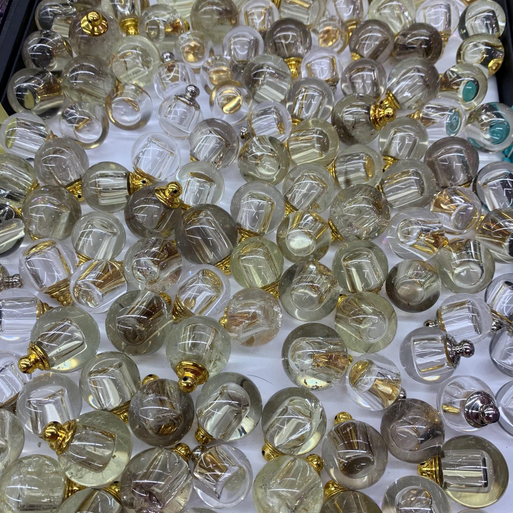Natural Crystal Perfume Bottle Pendant Essential Oil Pendant Ball Shape for Making Necklace 1PC