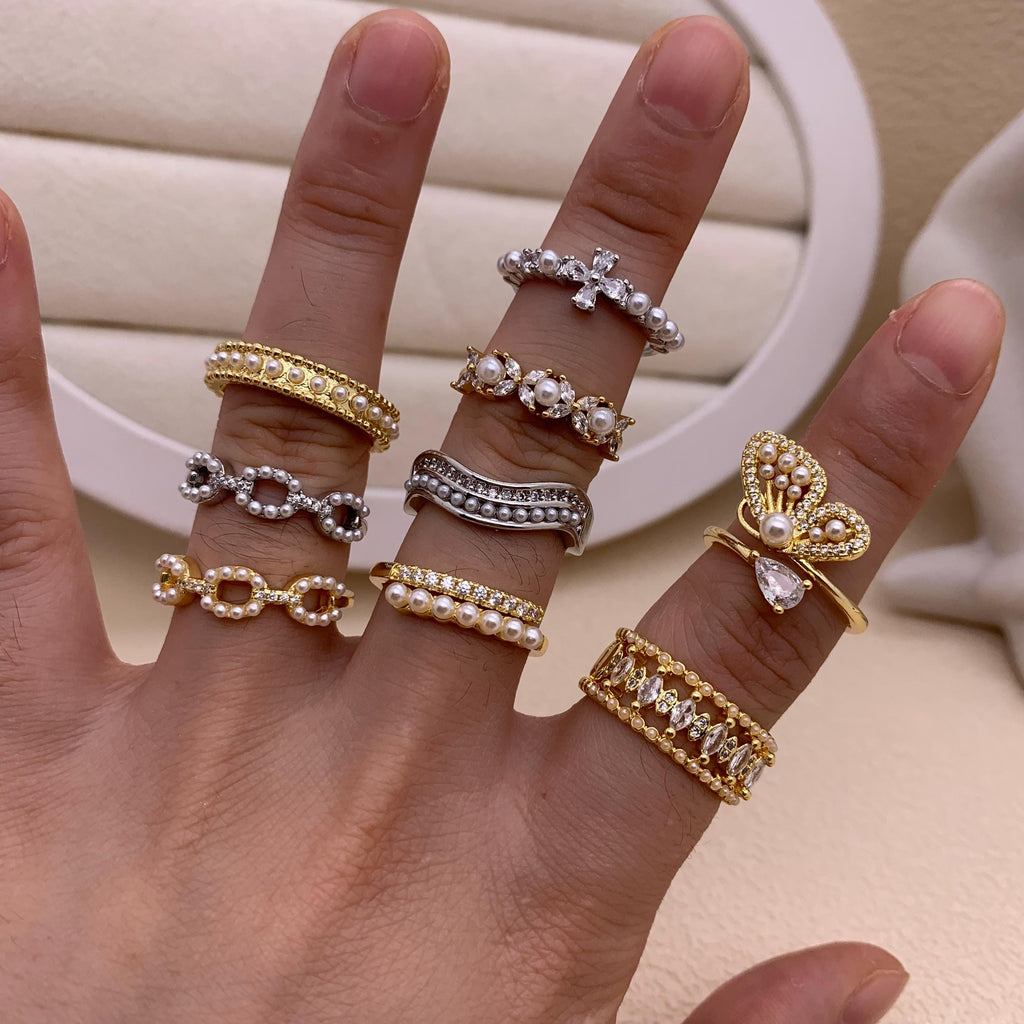Pearl Opening Rings Adjustable Pearl Rings Gold Silver Plated Women Pearl Rings DIY Gifts for Women