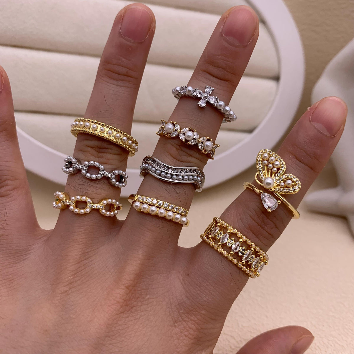 Pearl Opening Rings Adjustable Pearl Rings Gold Silver Plated Women Pearl Rings DIY Gifts for Women