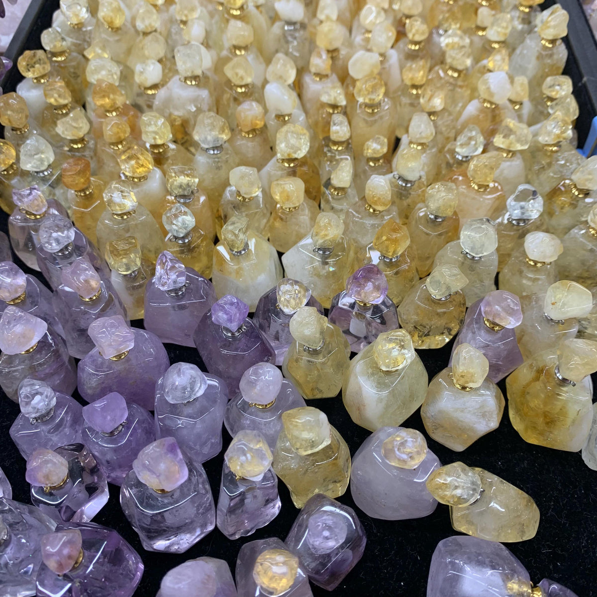 Handmade Irregular Crystal Perfume Bottle Pendant Essential Oil Pendant for Making Necklace 1PC Citrine, Amethsy,Rose Quartz, Green Fluorite