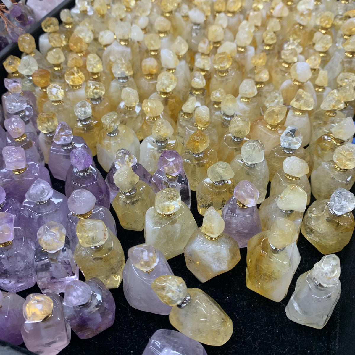 Handmade Irregular Crystal Perfume Bottle Pendant Essential Oil Pendant for Making Necklace 1PC Citrine, Amethsy,Rose Quartz, Green Fluorite
