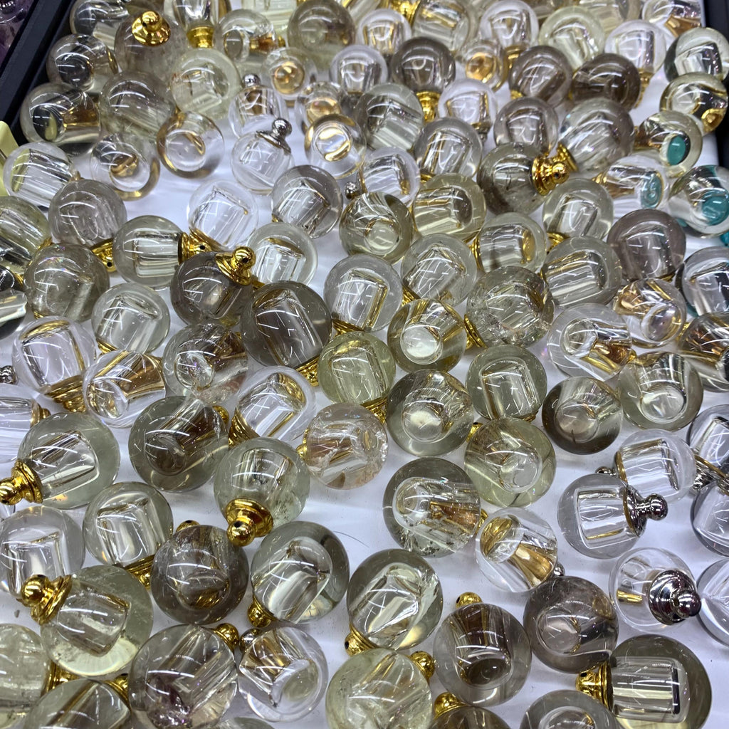 Natural Crystal Perfume Bottle Pendant Essential Oil Pendant Ball Shape for Making Necklace 1PC