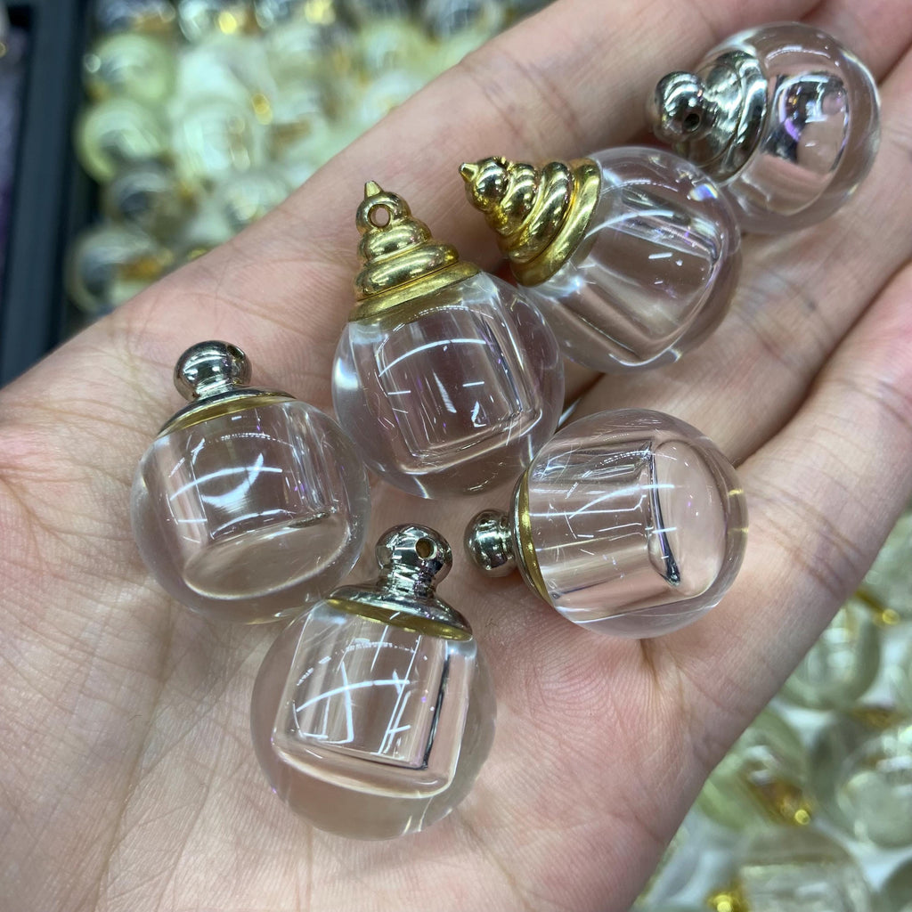 Natural Crystal Perfume Bottle Pendant Essential Oil Pendant Ball Shape for Making Necklace 1PC