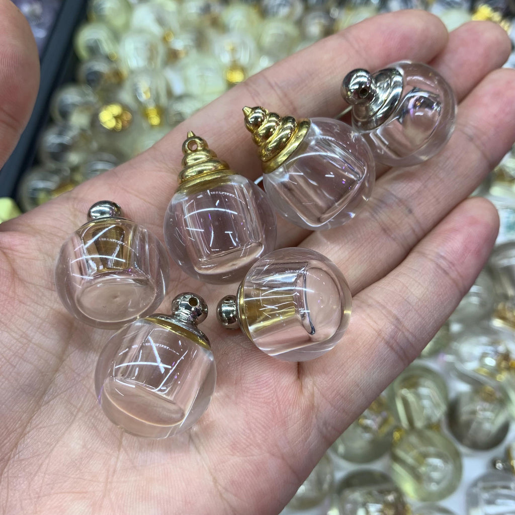 Natural Crystal Perfume Bottle Pendant Essential Oil Pendant Ball Shape for Making Necklace 1PC