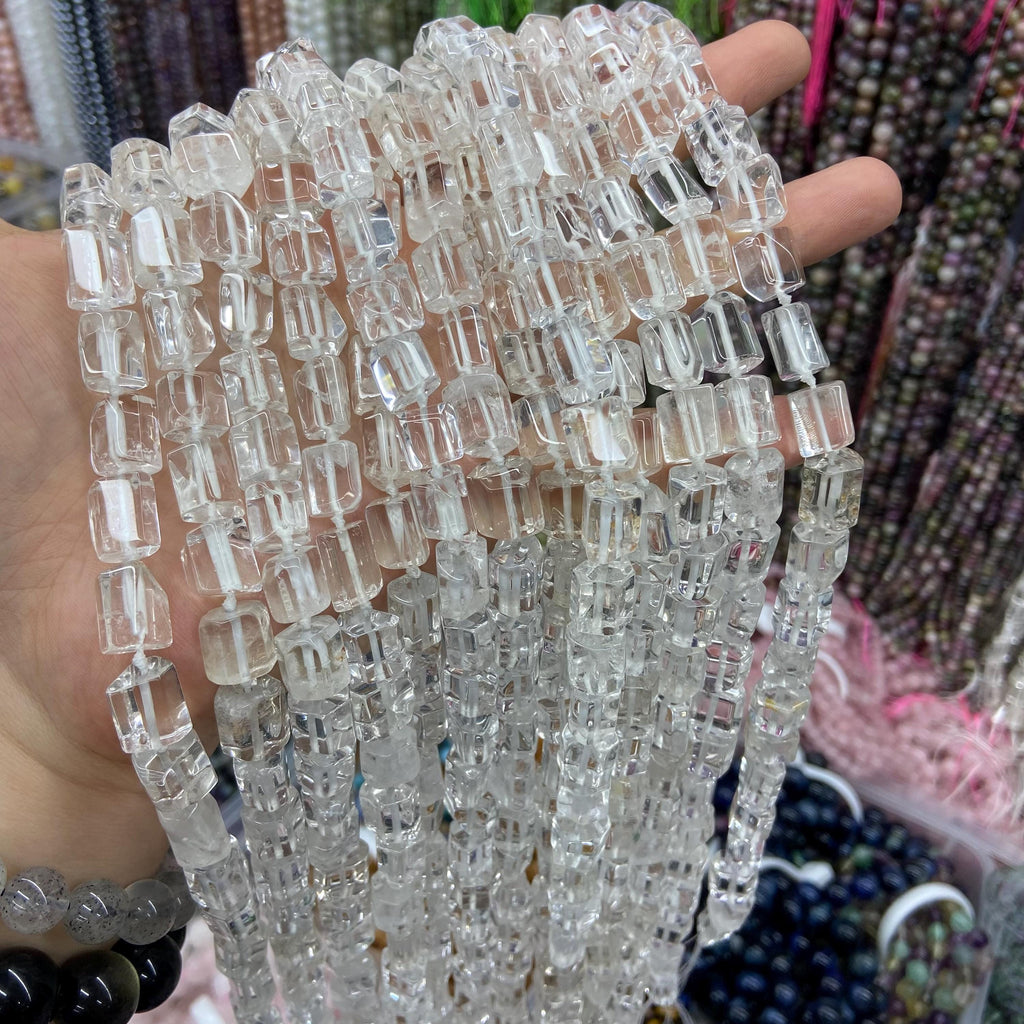 Natural Raw Rough Clear Cyrstal Beads Rock Clear Quartz Pendant Charm Supplies for Jewelry DIY Black Tourmaline Gemstone Strand 15.5"