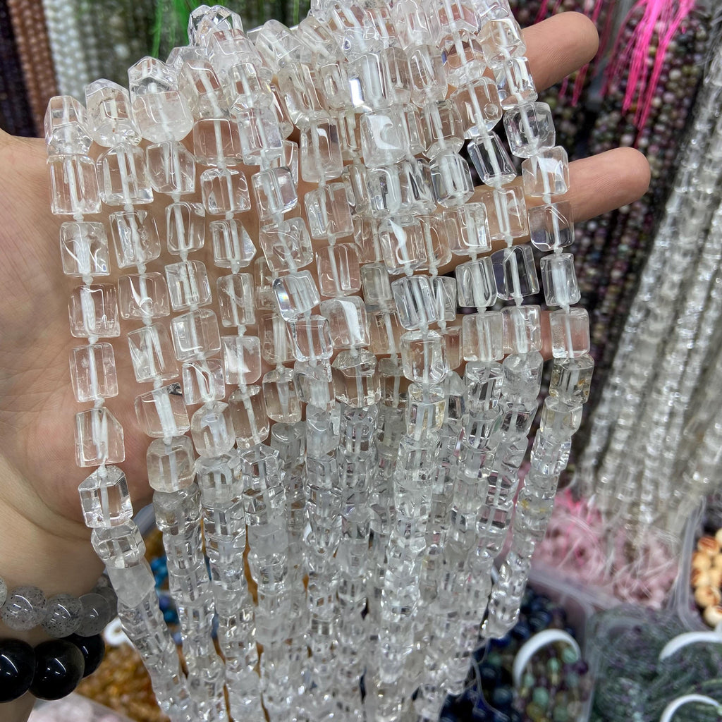 Natural Raw Rough Clear Cyrstal Beads Rock Clear Quartz Pendant Charm Supplies for Jewelry DIY Black Tourmaline Gemstone Strand 15.5"