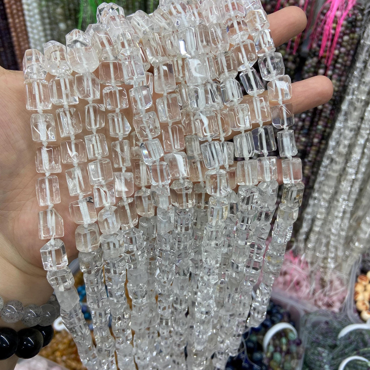 Natural Raw Rough Clear Cyrstal Beads Rock Clear Quartz Pendant Charm Supplies for Jewelry DIY Black Tourmaline Gemstone Strand 15.5"