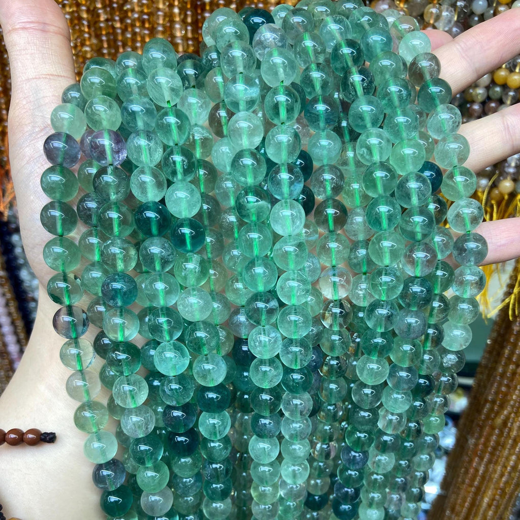 Natural Fluorite Beads Green Fluorite Bead Gemstone Loose Beads 10mm 15 Inch