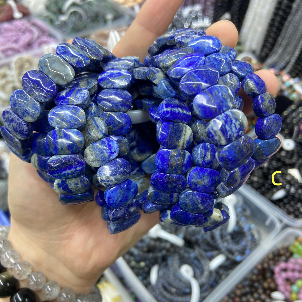 Natural Crystal Bracelet Gemstone Bracelet Rose Quartz, Lapis, Sodilate Diy for Jewelry Making Double Hole