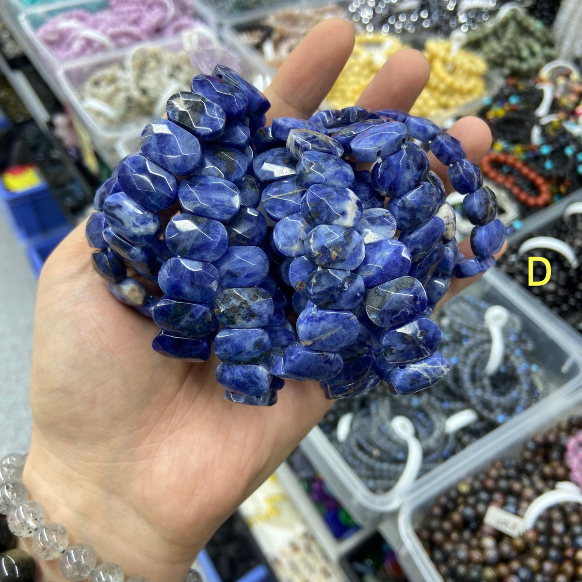 Natural Crystal Bracelet Gemstone Bracelet Rose Quartz, Lapis, Sodilate Diy for Jewelry Making Double Hole