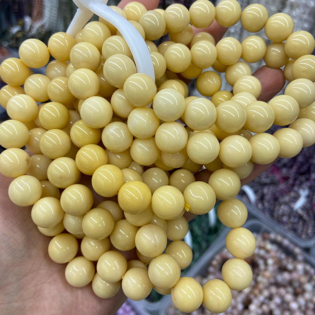Natural 12MM Yellow Jade Round Bracelet DIY for Jewelry Necklace for Women