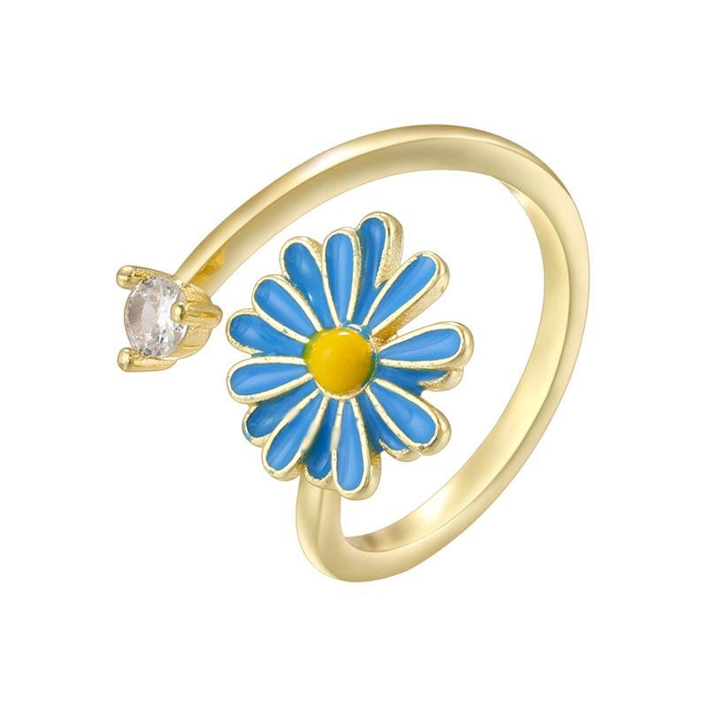 Colorful Enamel Flower Rings Opening Size Can Adjustabel Rings with Zircon DIY for Jewellry
