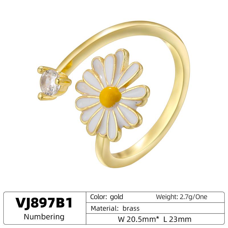 Colorful Enamel Flower Rings Opening Size Can Adjustabel Rings with Zircon DIY for Jewellry