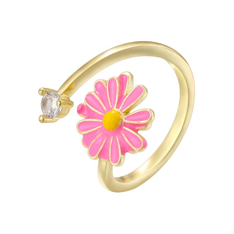 Colorful Enamel Flower Rings Opening Size Can Adjustabel Rings with Zircon DIY for Jewellry