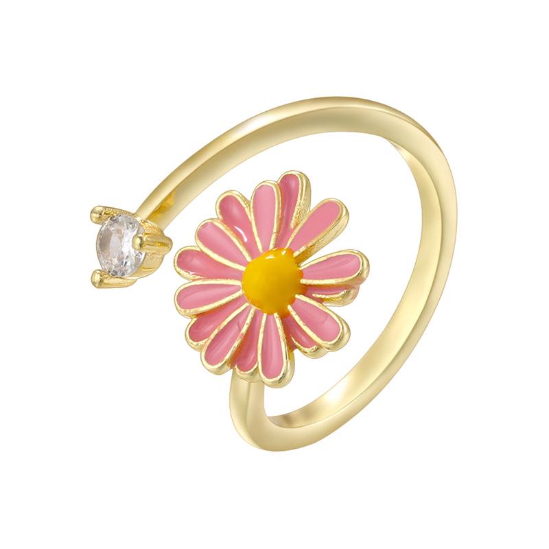 Colorful Enamel Flower Rings Opening Size Can Adjustabel Rings with Zircon DIY for Jewellry