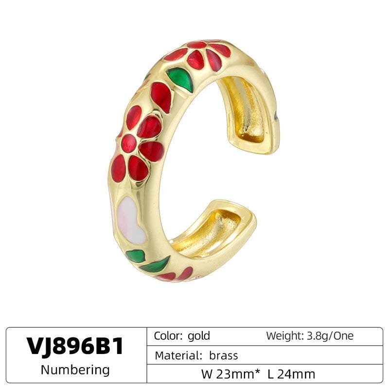 Colorful Enamel Flower Rings Opening Size Adjustable Brass Rings for Jewellry