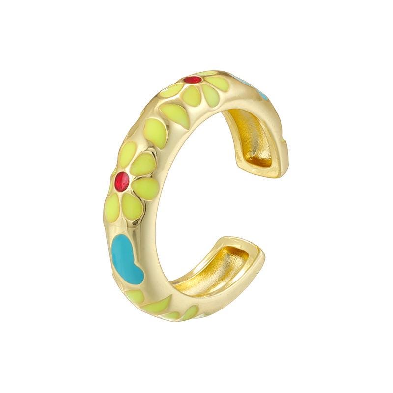 Colorful Enamel Flower Rings Opening Size Adjustable Brass Rings for Jewellry