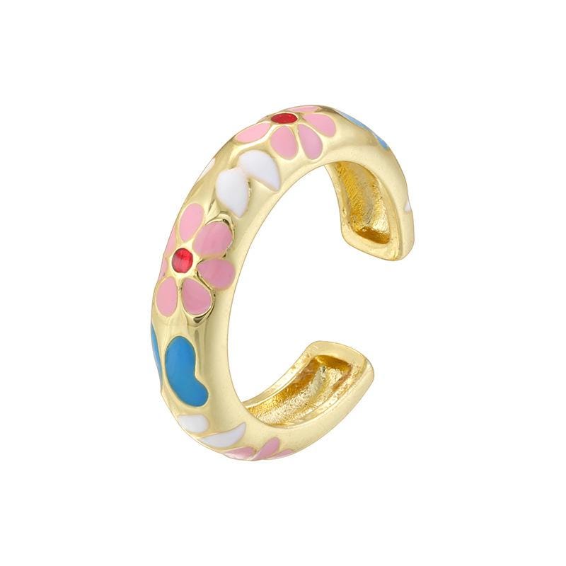 Colorful Enamel Flower Rings Opening Size Adjustable Brass Rings for Jewellry