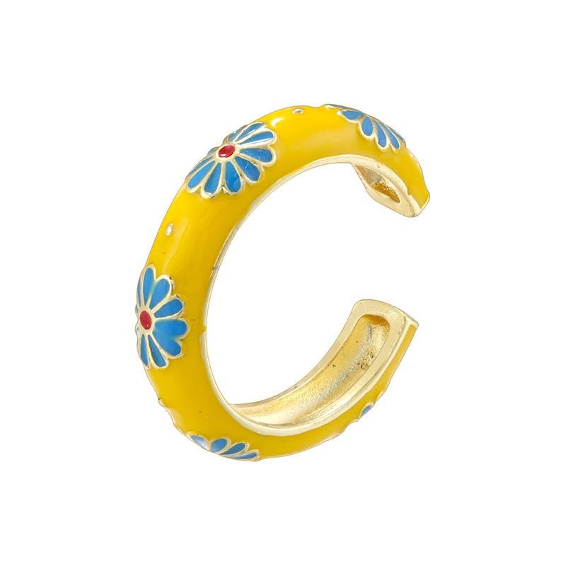 Colorful Enamel Flower Rings Opening Size Adjustable Brass Flower Enamel DIY for Jewellry